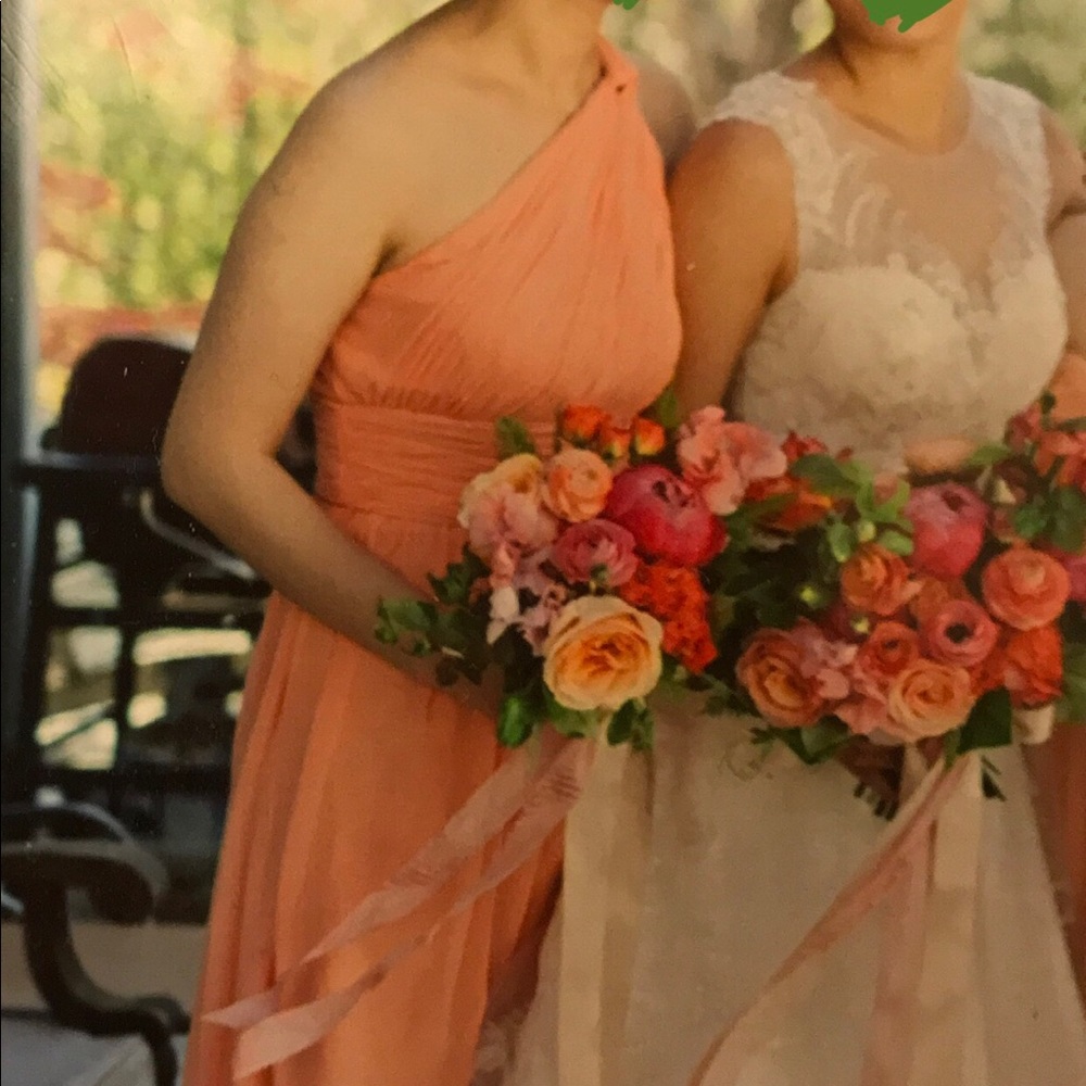 Donna Karan Peach Chiffon dress 6 one shoulder